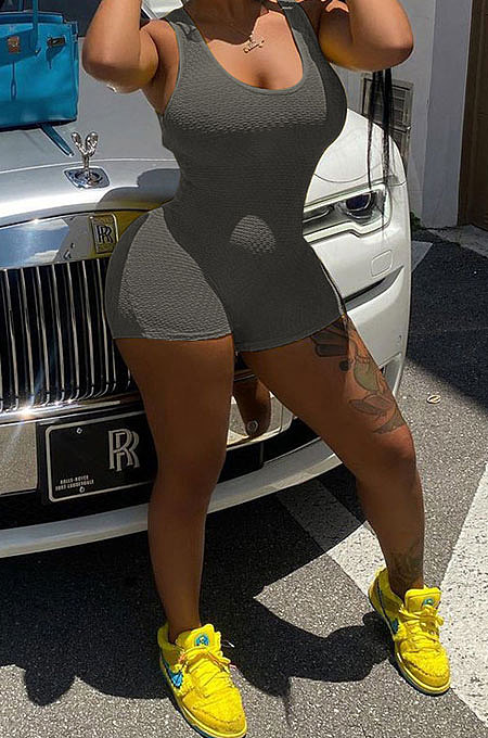 Yoga Pure Color U Neck Sleeveless Sport Romper Slim Backless Shorts Jumpsuit MLM9070