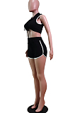 Fashion Pure Color Hoodie Vest Shorts Two-Piece WY6799