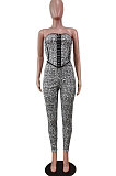 Fashion Sexy Print Cultivate One's Morality Boob Tube Top Jumpsuits WY6803