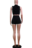 Fashion Pure Color Hoodie Vest Shorts Two-Piece WY6799
