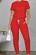 Fashion Casual Pure Color Round Neck Short Long Pants Sets WY6762