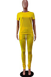 Fashion Casual Pure Color Round Neck Short Long Pants Sets WY6762