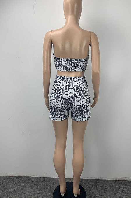 Fashion Letter Printing Chest Wrap Shorts Sets ML7442
