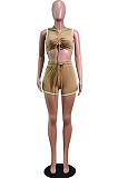 Fashion Pure Color Hoodie Vest Shorts Two-Piece WY6799