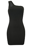 Trendy Package Buttocks Inclined Shoulder One Shoulder Bandeau Bra Cultivate One's Morality Screw Thread Mini Dress AYA7018