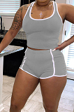 Casual Pure Color Spliced Sports Vest Shorts Two-Piece WY6781