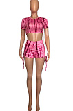 Euramerican Fashion Print Short Sleeve Shorts Two-Piece WXY8863