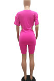 Fashion Printing Collect Waist Hollow Out Zipper Top Shorts Sets MR2093