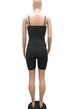 Pure Color Sexy Backless Condole Belt Zipper Shorts Sets MR2097