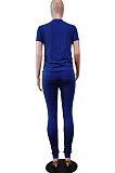 Fashion Casual Pure Color Round Neck Short Long Pants Sets WY6762
