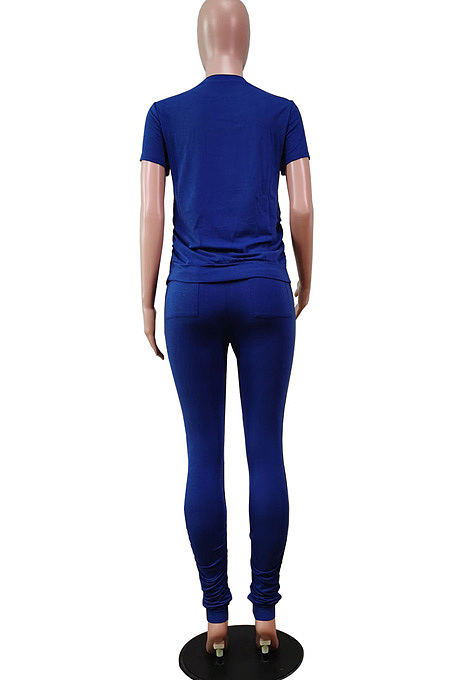 Fashion Casual Pure Color Round Neck Short Long Pants Sets WY6762