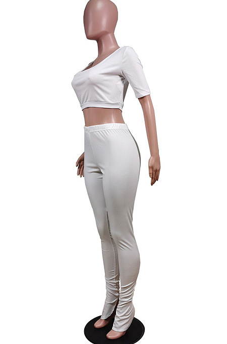 Sexy Pure Color One Shoulder Midriff Ankle Strap Open Fork Sets WY6734