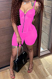 Pure Color Sexy Backless Condole Belt Zipper Shorts Sets MR2097
