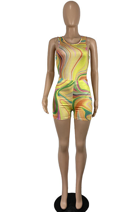 Women Printing Sleeveless Shorts Sets CY1335