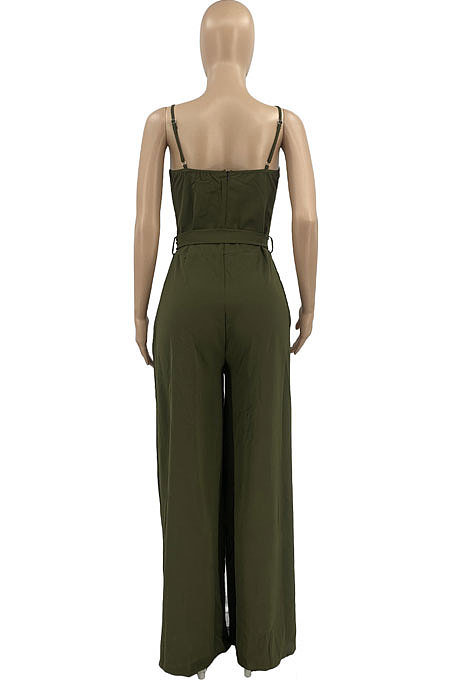 Pure Color Condole Belt Waist Shaping Wide Leg Jumpsuits AD0508