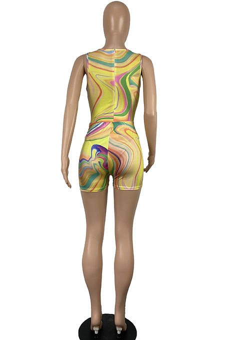 Women Printing Sleeveless Shorts Sets CY1335