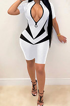 Sexy Color Matching Zipper Romper Shorts FFE133