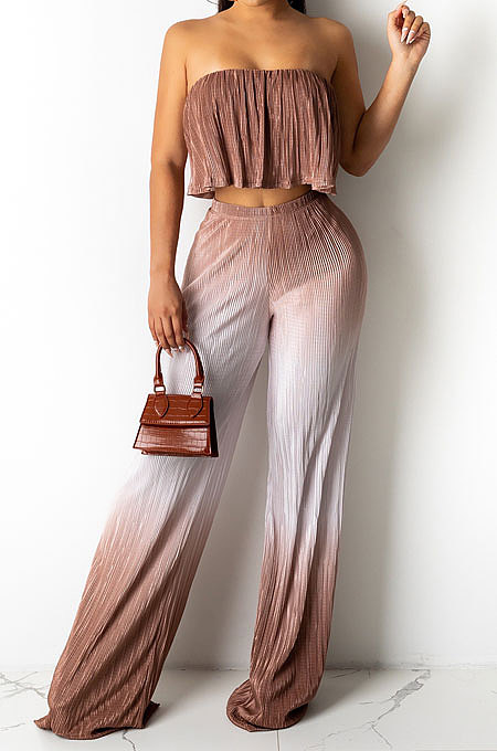 Gradual Change Printing Bandeau Bra Long pants Casual Two-Pieces AD0509