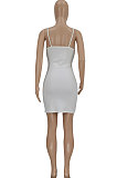 Women Pure Color Pit Bar Temperament Condole Belt Mini Dress FFE136