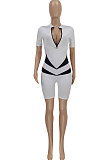 Sexy Color Matching Zipper Romper Shorts FFE133