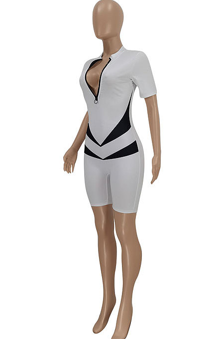 Sexy Color Matching Zipper Romper Shorts FFE133