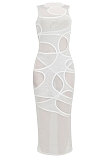 Women Pure Color Sexy Tight Sleeveless Midi Dress FFE120