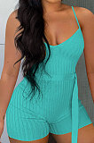 Pure Color Pit Bar Condole Belt Romper Shorts FFE130