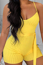 Pure Color Pit Bar Condole Belt Romper Shorts FFE130