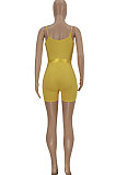 Pure Color Pit Bar Condole Belt Romper Shorts FFE130