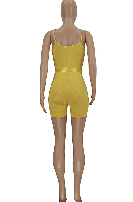 Pure Color Pit Bar Condole Belt Romper Shorts FFE130