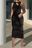 Women Pure Color Sexy Tight Sleeveless Midi Dress FFE120