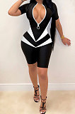 Sexy Color Matching Zipper Romper Shorts FFE133