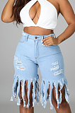 Fashion Summer Casual Worn Out Tassel Cowboy Pants E8595