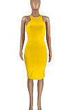 Pure Color Cultivate One's Morality Vest Midi Dress HR8181