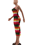 Fashion Rainbow Print Sling Backless Dress LSZ91161