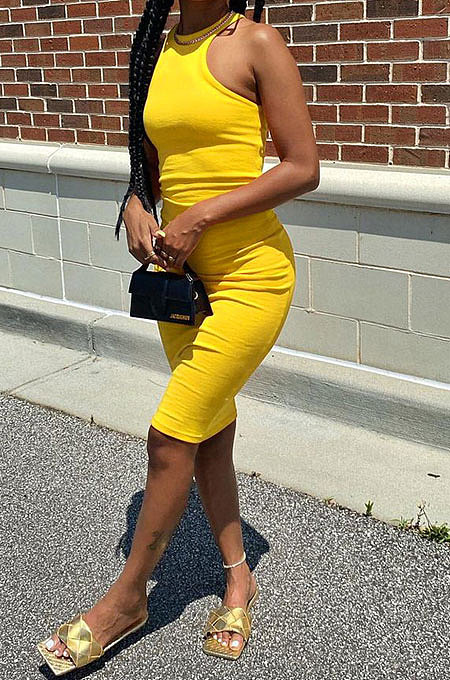 Pure Color Cultivate One's Morality Vest Midi Dress HR8181