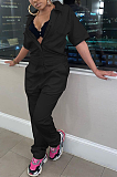 Lapel Casual Zipper Sexy Waist  Showing Cargo Jumpsuit AMW8316
