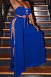 Sexy Pure Color Chest Wrap High Open Fork Pants Sets PU6080