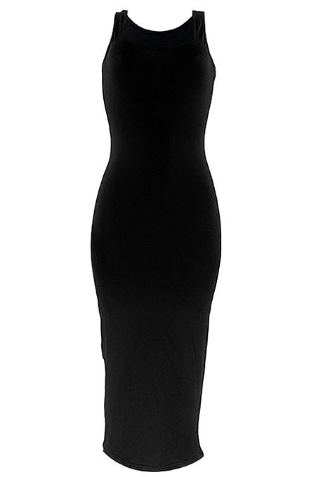 Women Pure Color Vest Dew Waist Shirred Detail Midi Dress HR8171