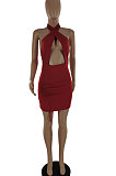 Euramerican Women Sexy Halter Neck Pure Color Mini Dress SQ952