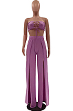 Fashion Pure Color Chest Warp Bind Long Pants Open Fork Sets LSZ9115