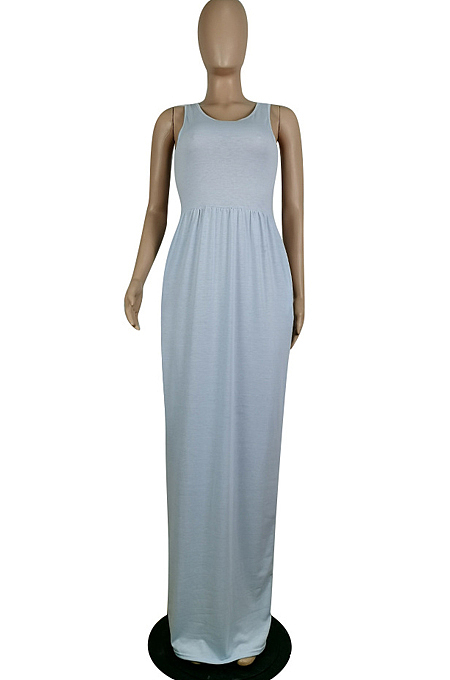 Euramerican Fashion Sleeveless Vest Have Pocket Casual Long Dress E8597