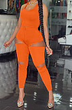 Fashion Cultivate One's Morality Women Pure Color Vest Long Pants Hole Zipper Two-Pieces AYM5024