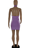 Euramerican Women Sexy Halter Neck Pure Color Mini Dress SQ952
