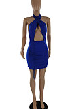 Euramerican Women Sexy Halter Neck Pure Color Mini Dress SQ952