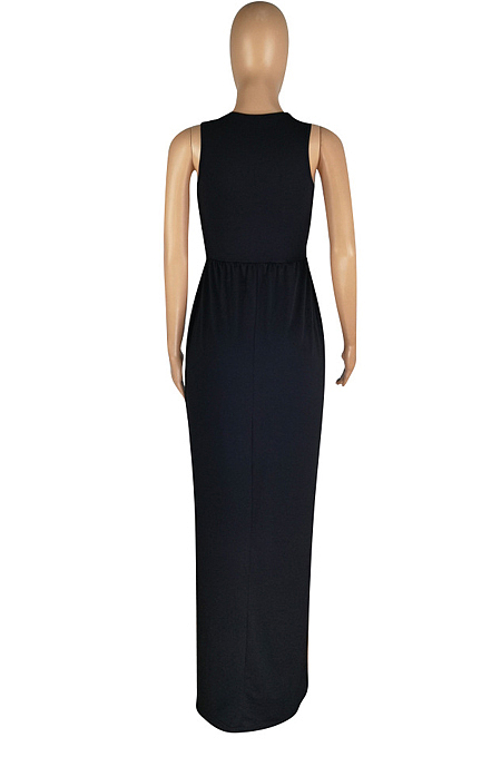Euramerican Fashion Sleeveless Vest Have Pocket Casual Long Dress E8597