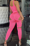 Fashion Cultivate One's Morality Women Pure Color Vest Long Pants Hole Zipper Two-Pieces AYM5024