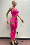 Fashion Cultivate One's Morality Women Pure Color Vest Long Pants Hole Zipper Two-Pieces AYM5024