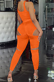 Fashion Cultivate One's Morality Women Pure Color Vest Long Pants Hole Zipper Two-Pieces AYM5024
