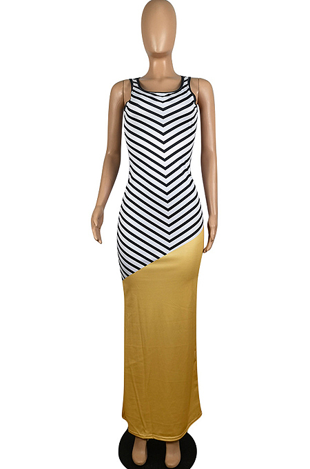 Summer Casual Sleeveless Vest Spliced Positioning Print Long Dress E8599